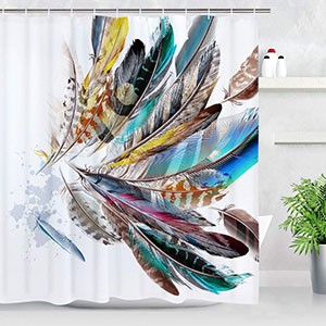 BLEUM CADE Colorful Feather Shower Curtain Bathroom Shower Curtain